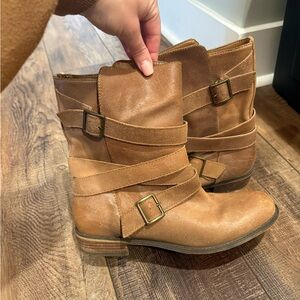 Gianni Bini Tan Strappy Buckle Ankle Boots